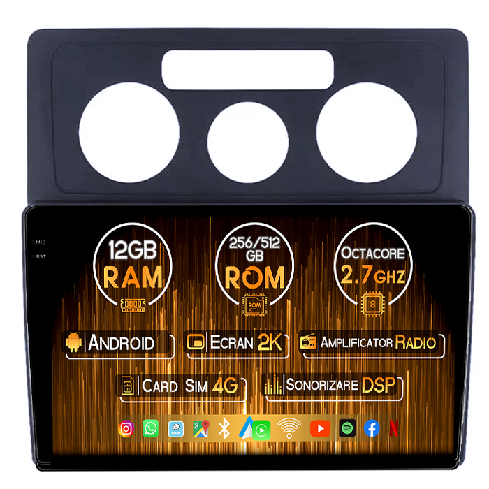 Navigatie dedicata VW Caddy 3 2004-2014, 12GB RAM 256GB ROM, Android 14, Rezolutie 2K, Display QLED, 10", DSP, Carplay, Android Auto, Internet, Youtube, Waze, Wi Fi, USB [1]