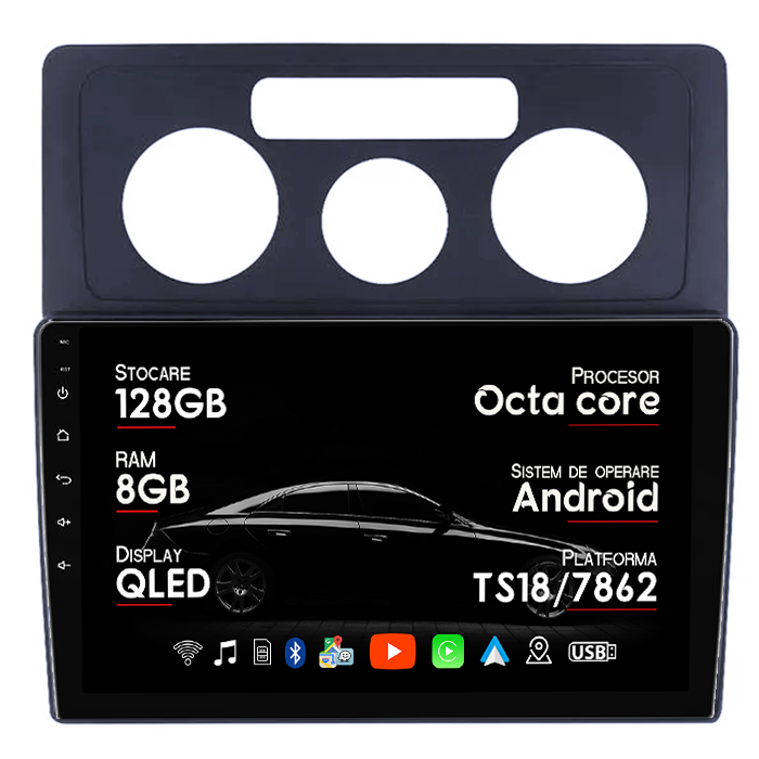 Navigatie dedicata VW Caddy 3 2004-2014, 8GB RAM 128GB ROM, Octacore, Platforma TS18, Android 14, Display QLED 10”, Suporta camera 360º, DSP, Carplay&Android Auto, SIM 4G, Ventilator Activ [1]