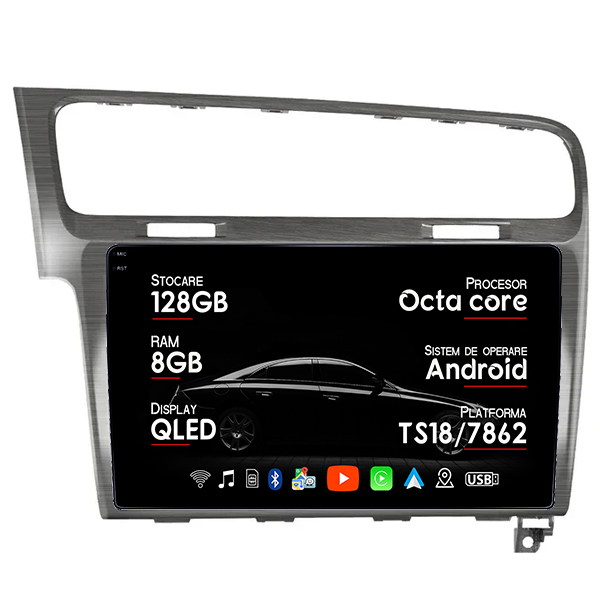 Navigatie dedicata VW Golf 7 2013-2017, Gri Sidefat, 8GB RAM 128GB ROM, Octacore, Platforma TS18, Android 14, Display QLED 10”, Suporta camera 360º, DSP, Carplay&Android Auto, SIM 4G, Ventilator Activ [1]