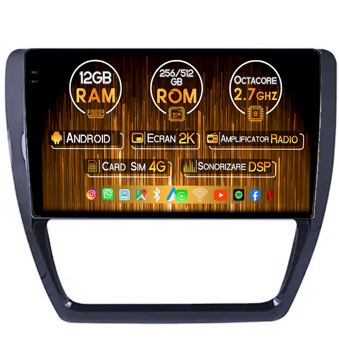 Navigatie dedicata VW Jetta 2012-2016, 12GB RAM 256GB ROM, Android 14, Rezolutie 2K, Display QLED, 10", DSP, Carplay, Android Auto, Internet, Youtube, Waze, Wi Fi, USB [1]