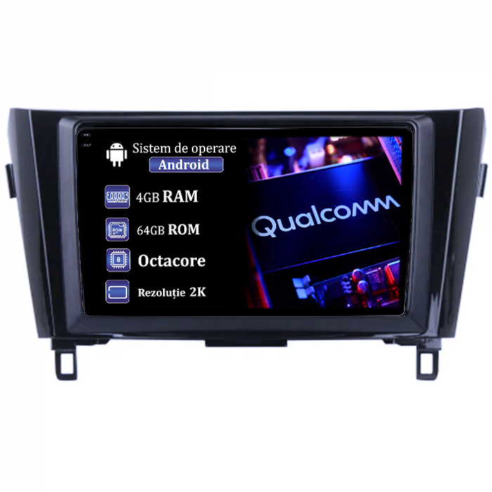 Navigatie dedicata X-Trail, Qashqai 2013-2018, 4GB RAM 64GB ROM, Procesor Qualcomm Octacore, Android 14, Rezolutie 2K, Display QLED 9", DSP, Carplay&Android Auto, SIM 4G [1]