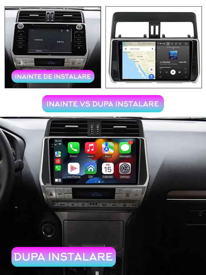 Navigatie dedicata Toyota Land Prado 2017-2018, 12GB RAM 256GB ROM, Android 13, Rezolutie 2K, Display QLED, 10", DSP, Carplay, Android Auto, Internet, Youtube, Waze, Wi Fi, USB [5]