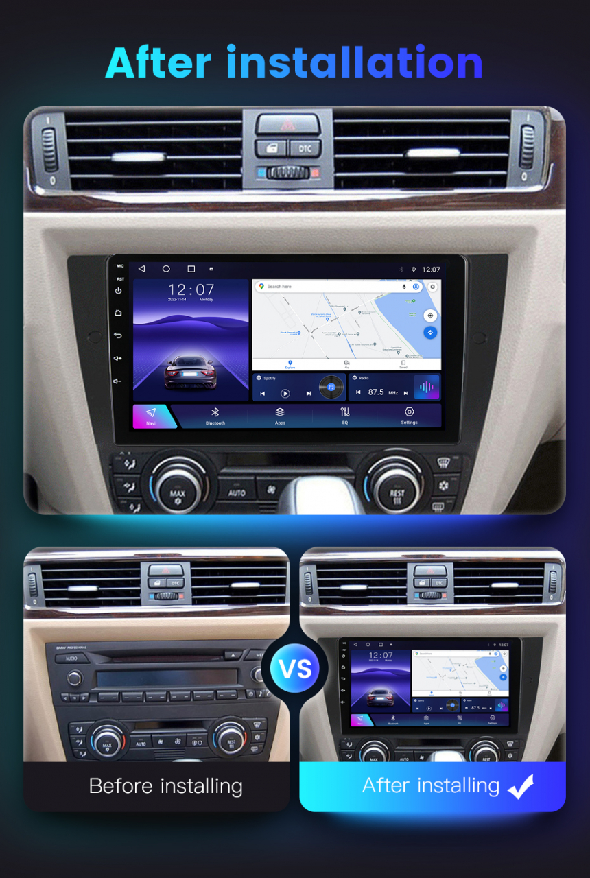 Navigatie dedicata BMW Seria 3 E90 E91 (2005 – 2012), 4GB RAM 64GB ROM, Octacore, Android 13, Display QLED 9", DSP, Carplay, Android Auto, Internet, Youtube, Waze, WIFI, Bluetooth [8]