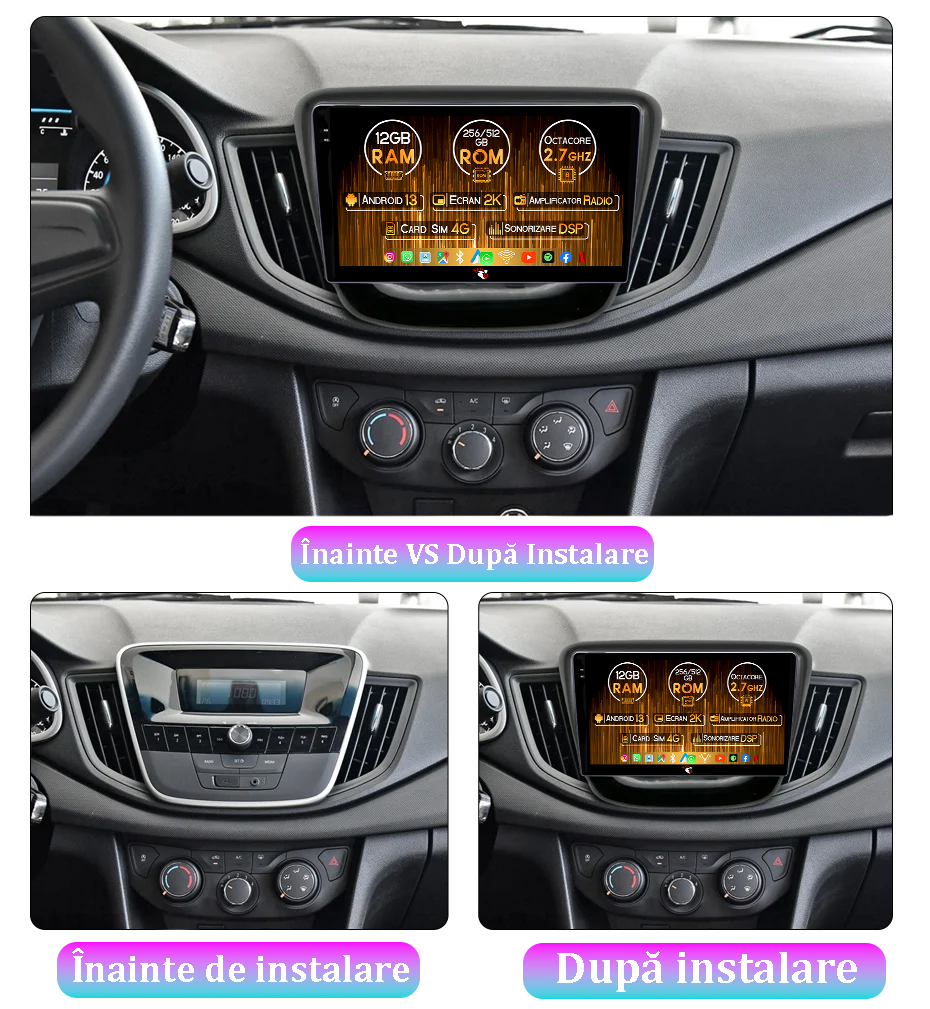 Navigatie dedicata Chevrolet Cavalier 2016, 12GB RAM 256GB ROM, Android 13, Rezolutie 2K, Display QLED, 9", DSP, Carplay, Android Auto, Internet, Youtube, Waze, Wi Fi, USB [5]