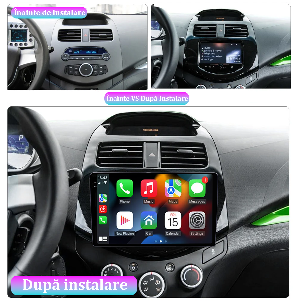 Navigatie dedicata Chevrolet Spark 2010-2014, 12GB RAM 256GB ROM, Android 13, Rezolutie 2K, Display QLED, 9", DSP, Carplay, Android Auto, Internet, Youtube, Waze, Wi Fi, USB [5]