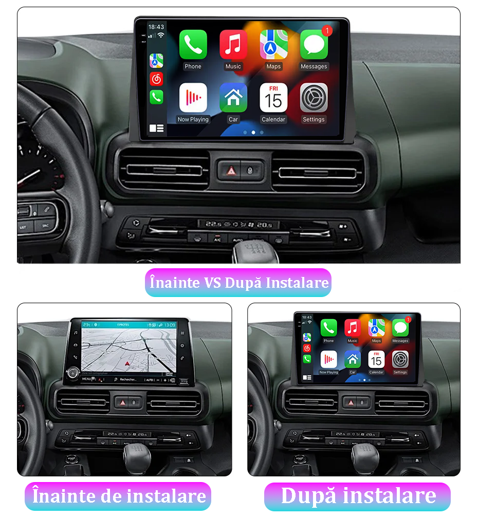Navigatie dedicata Citroen Berlingo 2018-2020, 12GB RAM 256GB ROM, Android 13, Rezolutie 2K, Display QLED, 9", DSP, Carplay, Android Auto, Internet, Youtube, Waze, Wi Fi, USB [6]