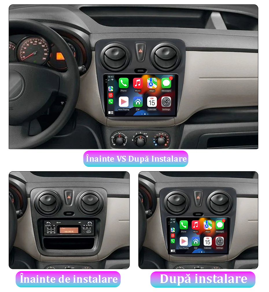 Navigatie dedicata Dacia Dokker 2012, 12GB RAM 256GB ROM, Android 13, Rezolutie 2K, Display QLED, 9", DSP, Carplay, Android Auto, Internet, Youtube, Waze, Wi Fi, USB [6]