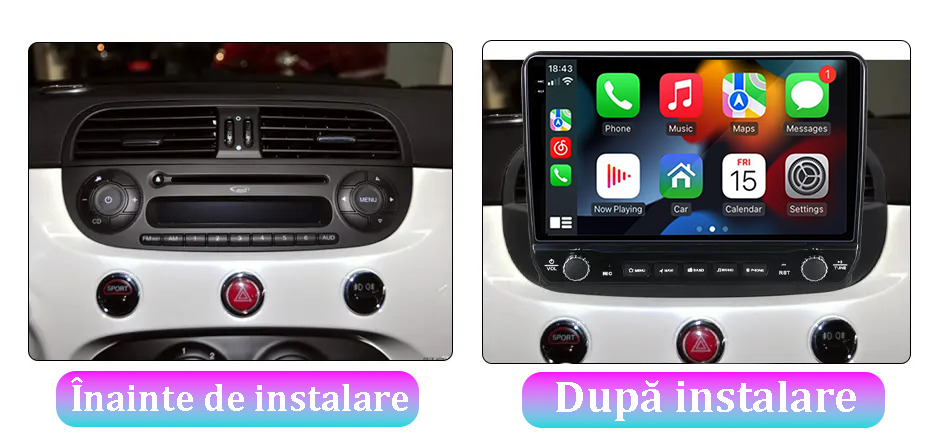 Navigatie dedicata Fiat 500 2007-2015, 12GB RAM 256GB ROM, Android 13, Rezolutie 2K, Display QLED, 9", DSP, Carplay, Android Auto, Internet, Youtube, Waze, Wi Fi, USB [5]