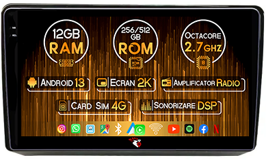 Navigatie dedicata Fiat Viaggio/Ottimo, 12GB RAM 256GB ROM, Android 13, Rezolutie 2K, Display QLED, 9", DSP, Carplay, Android Auto, Internet, Youtube, Waze, Wi Fi, USB [1]