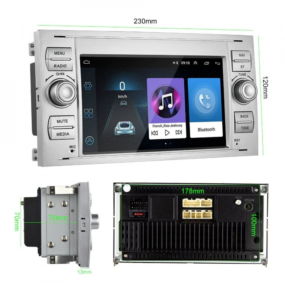Navigatie dedicata Ford C-Max 2003-2010, Gri,Fiesta, C-max, 4GB RAM 64GB ROM, Quadcore, Android 12, Display IPS 7", DSP, Carplay&Android Auto, Suport camere AHD [4]