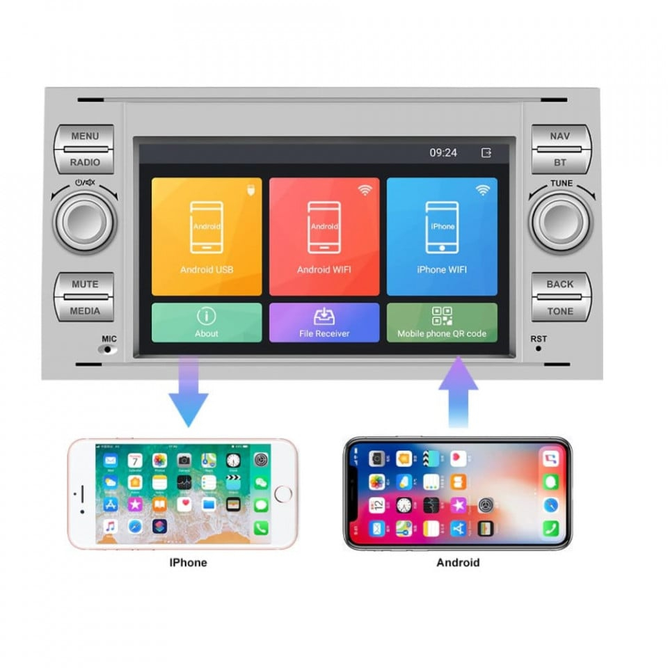 Navigatie dedicata Ford C-Max 2003-2010, Gri,Fiesta, C-max, 4GB RAM 64GB ROM, Quadcore, Android 12, Display IPS 7", DSP, Carplay&Android Auto, Suport camere AHD [3]