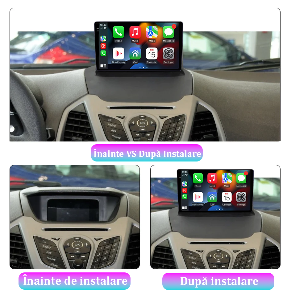 Navigatie dedicata Ford Ecosport 2013-2016, 12GB RAM 256GB ROM, Android 13, Rezolutie 2K, Display QLED, 9", DSP, Carplay, Android Auto, Internet, Youtube, Waze, Wi Fi, USB [5]