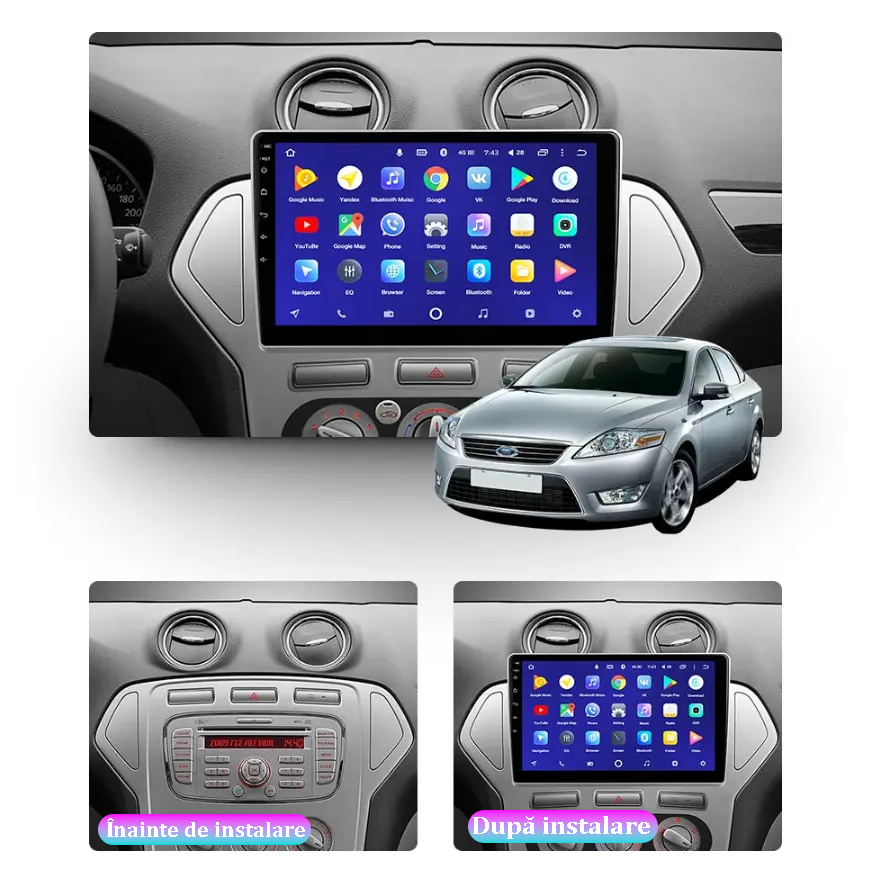 Navigatie dedicata Ford Mondeo 2007-2010, 4GB RAM 64GB ROM, Octacore, Android 14, Display QLED 1K 10", Carplay&Android Auto, SIM 4G, Ventilator Activ [4]