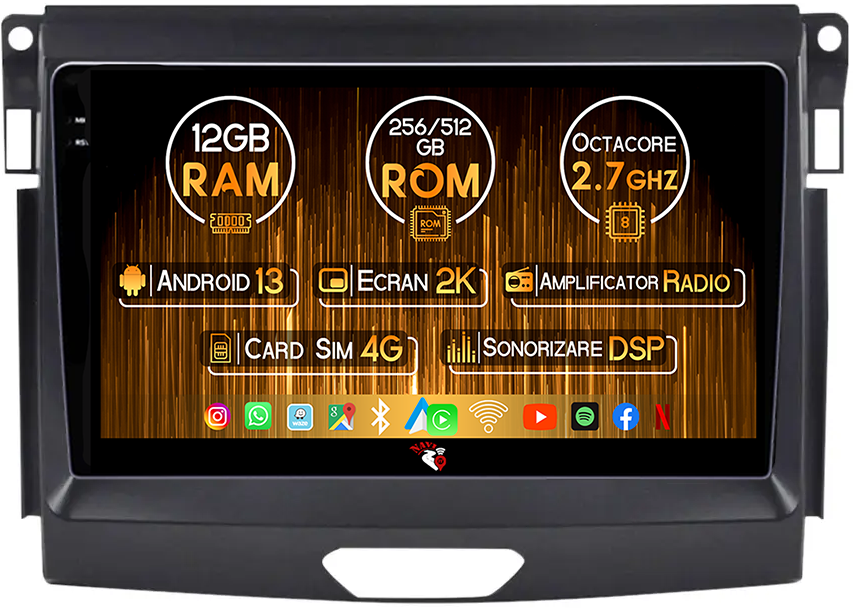 Navigatie dedicata Ford Ranger 2015-2020, 12GB RAM 256GB ROM, Android 13, Rezolutie 2K, Display QLED, 9", DSP, Carplay, Android Auto, Internet, Youtube, Waze, Wi Fi, USB [1]