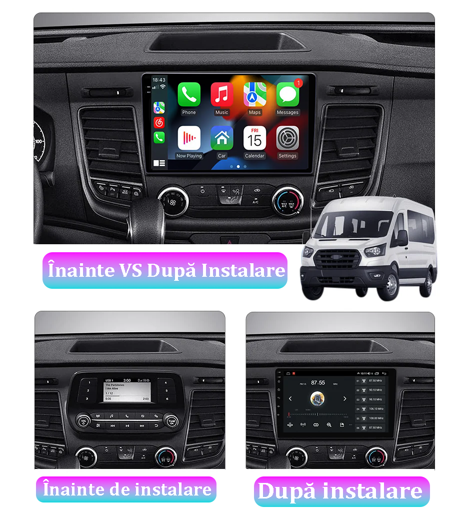 Navigatie dedicata Ford Transit 2002-2012, 12GB RAM 256GB ROM, Android 13, Rezolutie 2K, Display QLED, 9", DSP, Carplay, Android Auto, Internet, Youtube, Waze, Wi Fi, USB [3]
