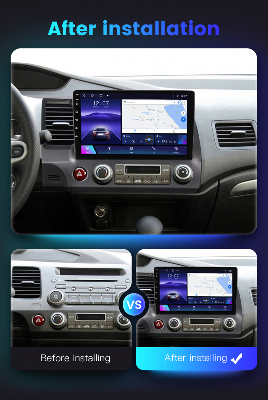 Navigatie dedicata Honda Civic 2006-2011,4 GB RAM 32 ROM, Android 13, Display QLED, 10", DSP, Carplay, Android Auto, Internet, Youtube , Waze , Wi Fi , Usb , Bluetooth [8]