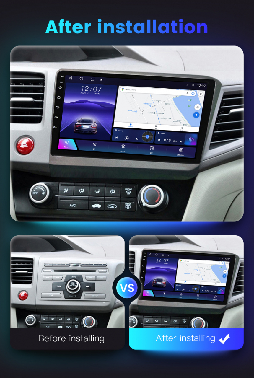 Navigatie dedicata Honda Civic 2012-2015, 4GB RAM 64GB ROM, Octacore, Android 14, Display QLED 1K 9", Carplay&Android Auto, SIM 4G, Ventilator Activ - Copie [6]