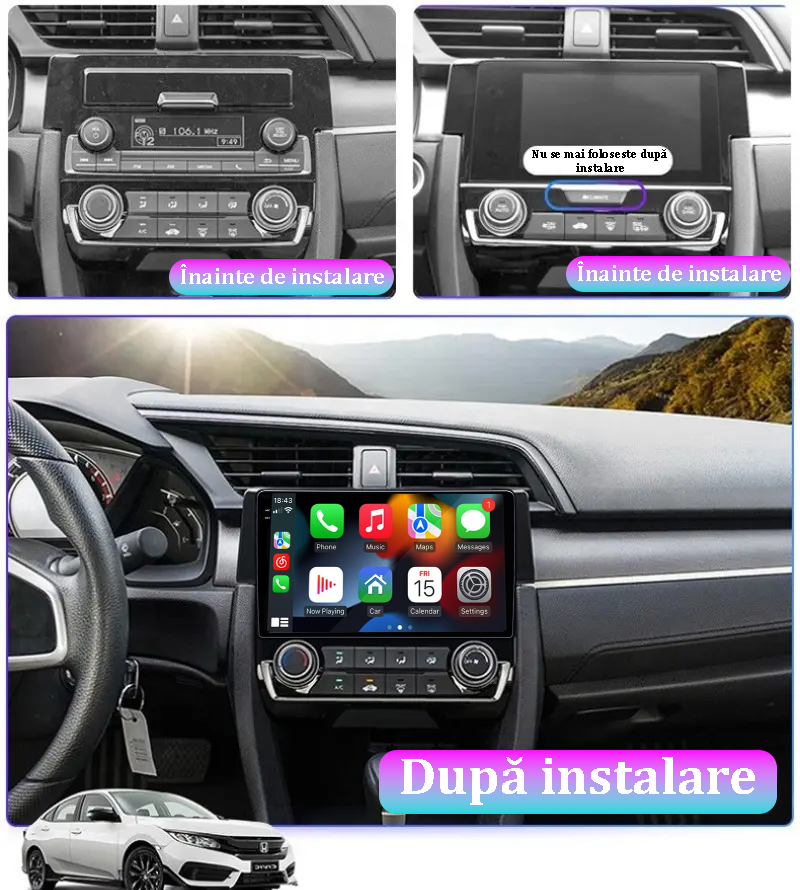 Navigatie dedicata Honda Civic 2016-2018, 12GB RAM 256GB ROM, Android 13, Rezolutie 2K, Display QLED, 9", DSP, Carplay, Android Auto, Internet, Youtube, Waze, Wi Fi, USB [6]
