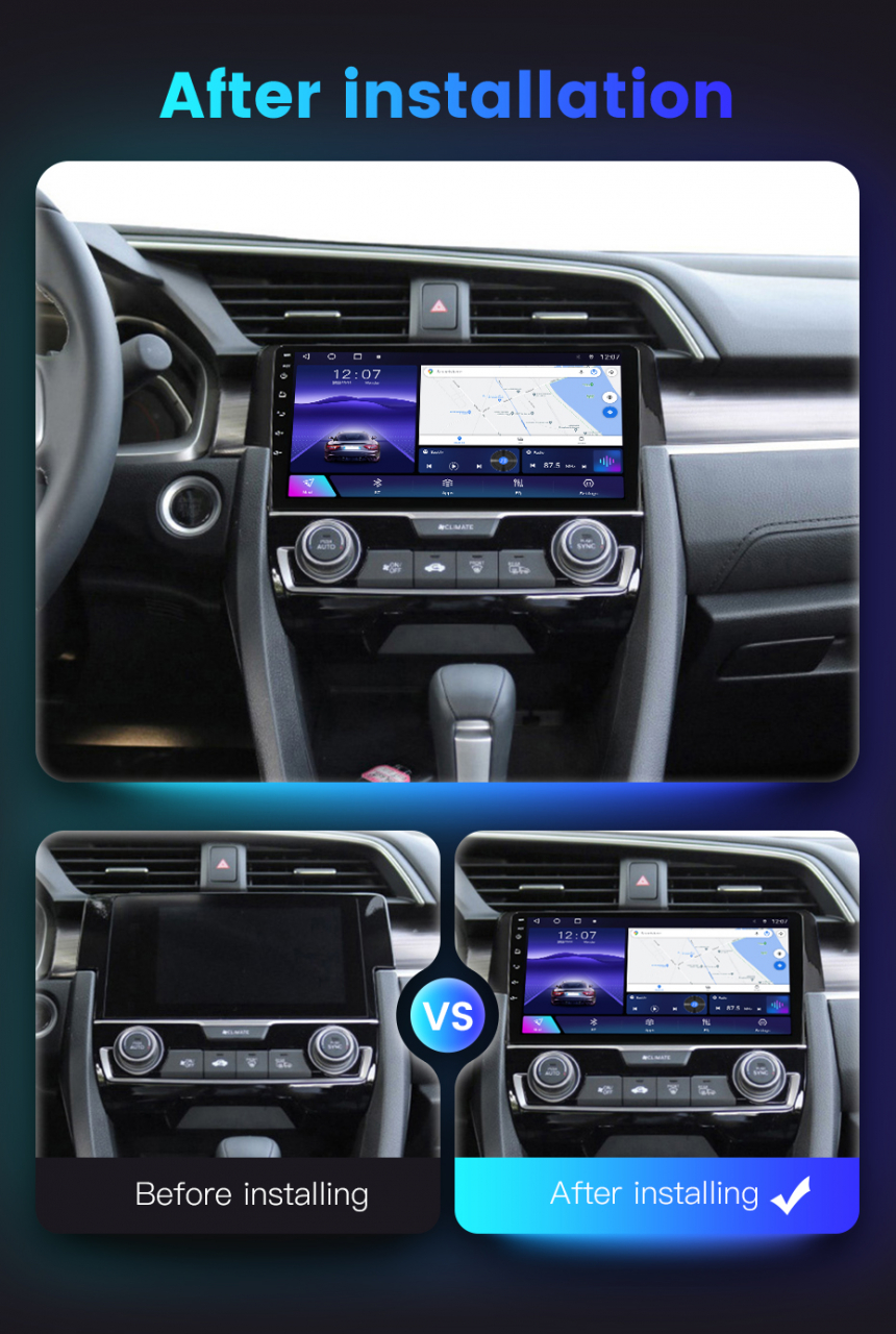 Navigatie dedicata Honda Civic 2016-2020, 4GB RAM 64GB ROM, Octacore, Android 13, Display QLED 9", DSP, Carplay, Android Auto, Internet, Youtube, Waze, WIFI, Bluetooth [8]