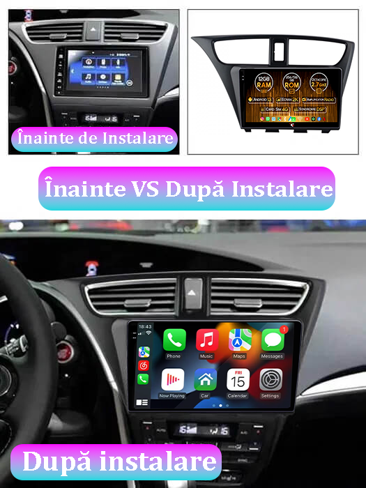 Navigatie dedicata Honda Civic IX Hatchback 2011-2015, 12GB RAM 256GB ROM, Android 13, Rezolutie 2K, Display QLED, 9", DSP, Carplay, Android Auto, Internet, Youtube, Waze, Wi Fi, [5]