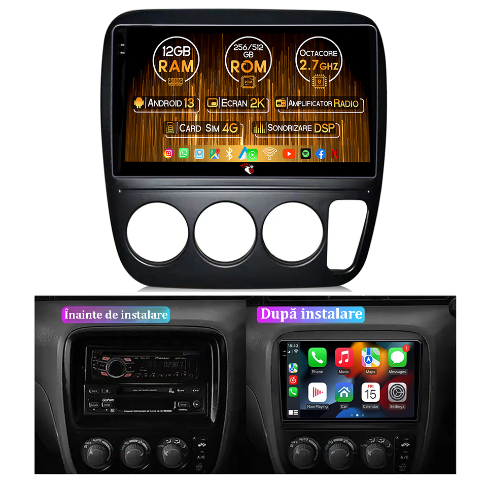 Navigatie dedicata Honda CR-V 1998, 12GB RAM 256GB ROM, Android 13, Rezolutie 2K, Display QLED, 9", DSP, Carplay, Android Auto, Internet, Youtube, Waze, Wi Fi, USB [5]