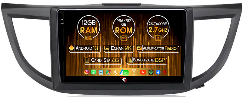 Navigatie dedicata Honda CR-V IV 2012 - 2018, 12GB RAM 256GB ROM, Android 13, Rezolutie 2K, Display QLED, 10", DSP, Carplay, Android Auto, Internet, Youtube, Waze, Wi Fi, USB [1]