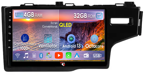 Navigatie dedicata Honda Fit 2014, 4 GB RAM 32GB ROM, Android 13, Display QLED, 10", DSP, Carplay, Android Auto, Internet, Youtube , Waze , Wi Fi , Usb , Bluetooth [1]