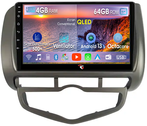 Navigatie dedicata Honda Jazz/City 2006, 4GB RAM 64GB ROM, Octacore, Android 13, Display QLED 9", DSP, Carplay, Android Auto, Internet, Youtube, Waze, WIFI, Bluetooth [1]