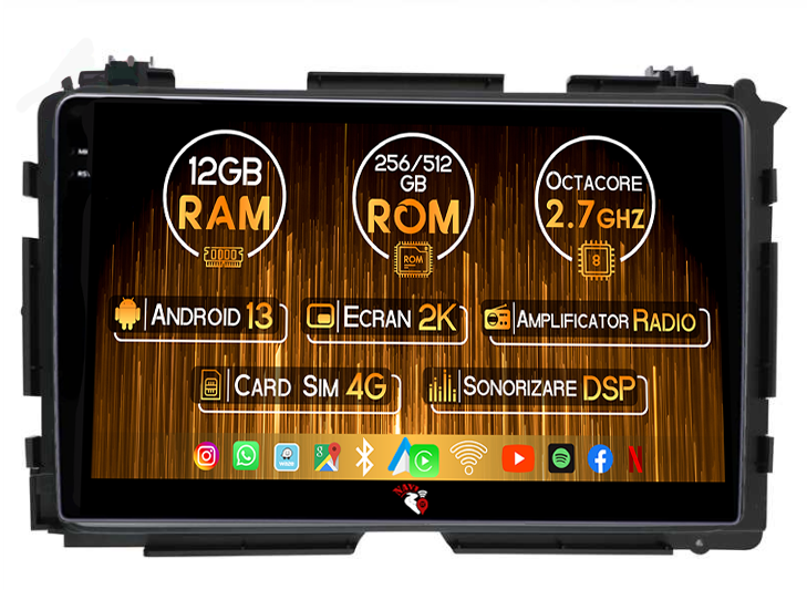 Navigatie dedicata Honda Vezel 2014/HR-V/XR-V, 12GB RAM 256GB ROM, Android 13, Rezolutie 2K, Display QLED, 9", DSP, Carplay, Android Auto, Internet, Youtube, Waze, Wi Fi, USB [1]