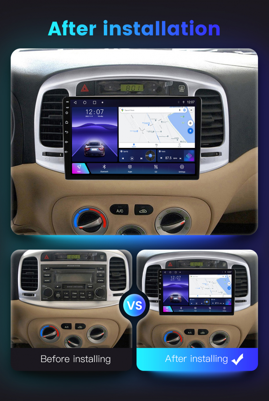 Navigatie dedicata Hyundai Accent 2006-2012, C-Accent, 4GB RAM 64GB ROM, Octacore, Android 13, Display QLED 9", DSP, Carplay, Android Auto, Internet, Youtube, Waze, WIFI, Bluetooth [5]