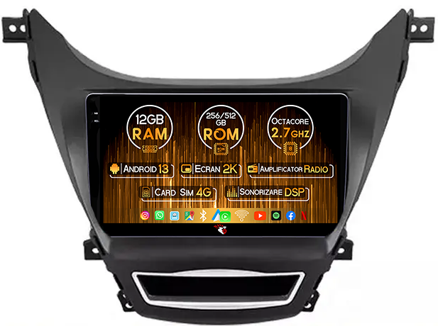 Navigatie dedicata Hyundai Elantra 2011-2013, 12GB RAM 256GB ROM, Android 13, Rezolutie 2K, Display QLED, 9", DSP, Carplay, Android Auto, Internet, Youtube, Waze, Wi Fi, USB [1]