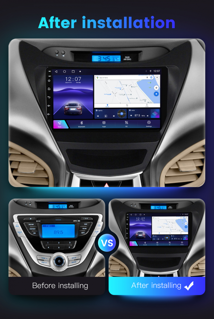 Navigatie dedicata Hyundai Elantra 2011-2016, 4GB RAM 64GB ROM, Octacore, Android 13, Display QLED 9", DSP, Carplay, Android Auto, Internet, Youtube, Waze, WIFI, Bluetooth [12]