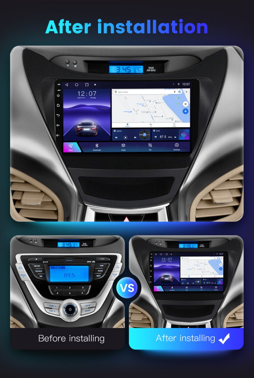 Navigatie dedicata Hyundai Elantra 2011-2016, 4GB RAM 32GB ROM, Octacore, Android 14, Display QLED 9", DSP, Carplay&Android Auto, SIM 4G, Bluetooth, Ventilator Activ [7]