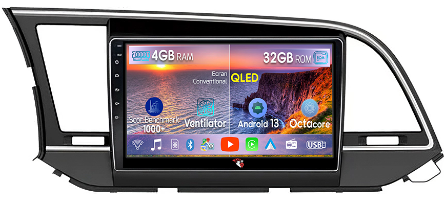 Navigatie dedicata Hyundai Elantra 2016-2020, 4 GB RAM 32 ROM, Android 13, Display QLED, 9", DSP, Carplay, Android Auto, Internet, Youtube , Waze , WI-FI , USB , Bluetooth [1]
