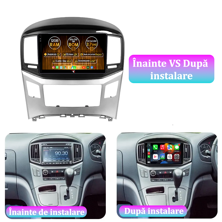 Navigatie dedicata Hyundai H1 2017-2018, 12GB RAM 256GB ROM, Android 13, Rezolutie 2K, Display QLED, 9", DSP, Carplay, Android Auto, Internet, Youtube, Waze, Wi Fi, USB [5]