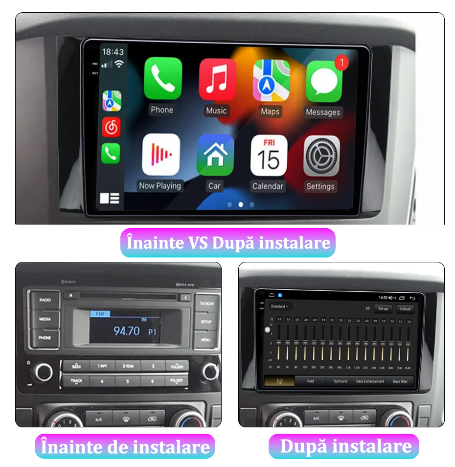 Navigatie dedicata Hyundai H350 2015+, 12GB RAM 256GB ROM, Android 13, Rezolutie 2K, Display QLED, 9", DSP, Carplay, Android Auto, Internet, Youtube, Waze, Wi Fi, USB [2]