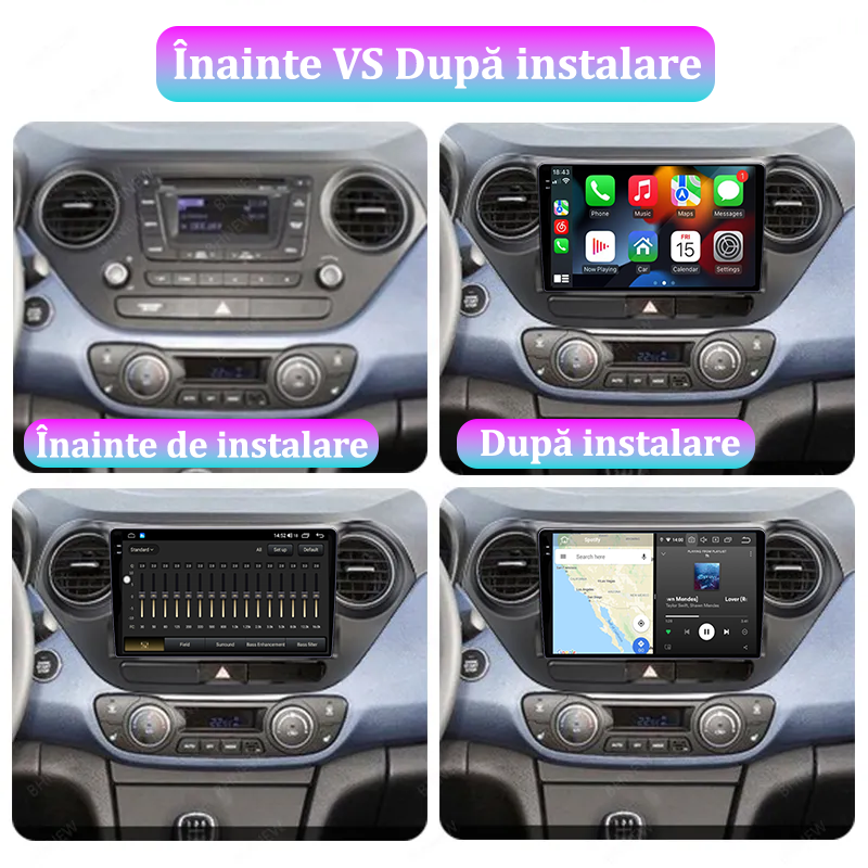 Navigatie dedicata Hyundai I10, 12GB RAM 256GB ROM, Android 13, Rezolutie 2K, Display QLED, 9", DSP, Carplay, Android Auto, Internet, Youtube, Waze, Wi Fi, USB [5]