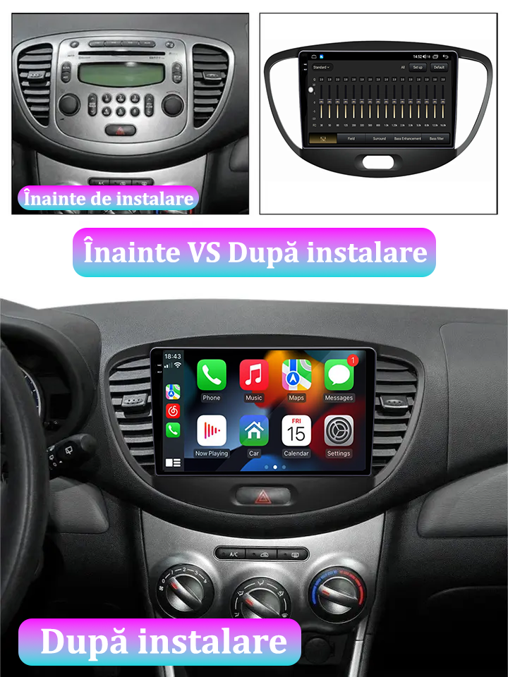Navigatie dedicata Hyundai i10 2007-2013, 12GB RAM 256GB ROM, Android 13, Rezolutie 2K, Display QLED, 9", DSP, Carplay, Android Auto, Internet, Youtube, Waze, Wi Fi, USB [5]