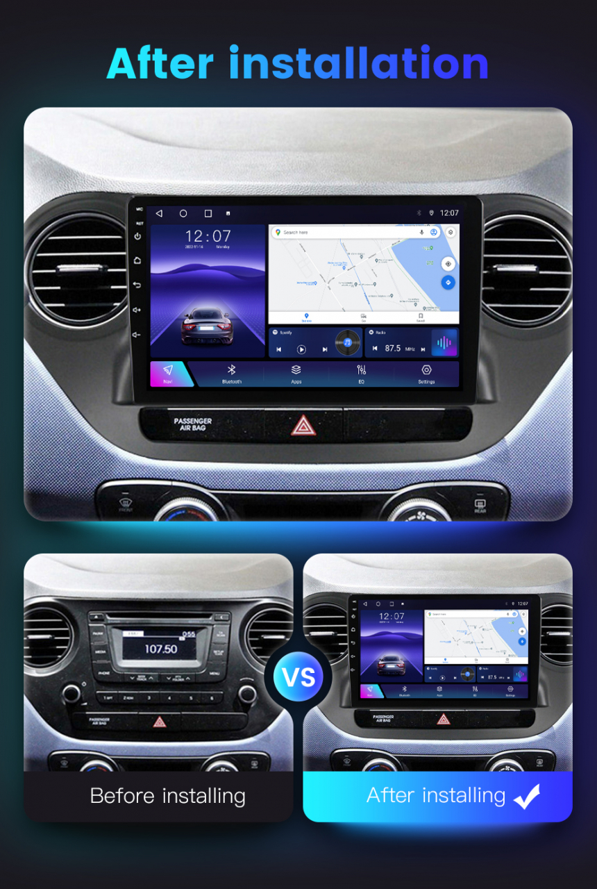 Navigatie dedicata Hyundai i10 2014-2017, 4 GB RAM 32 ROM, Android 13, Display QLED, 10", DSP, Carplay, Android Auto, Internet, Youtube , Waze , WI-FI , USB , Bluetooth [8]