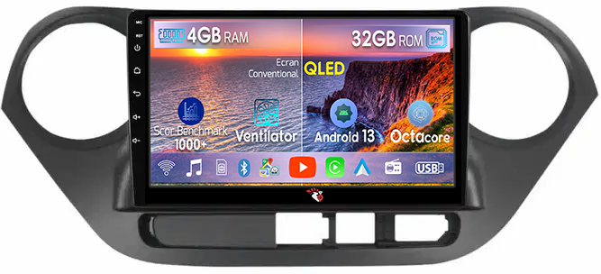 Navigatie dedicata Hyundai i10 2014-2017, 4 GB RAM 32 ROM, Android 13, Display QLED, 10", DSP, Carplay, Android Auto, Internet, Youtube , Waze , WI-FI , USB , Bluetooth [1]