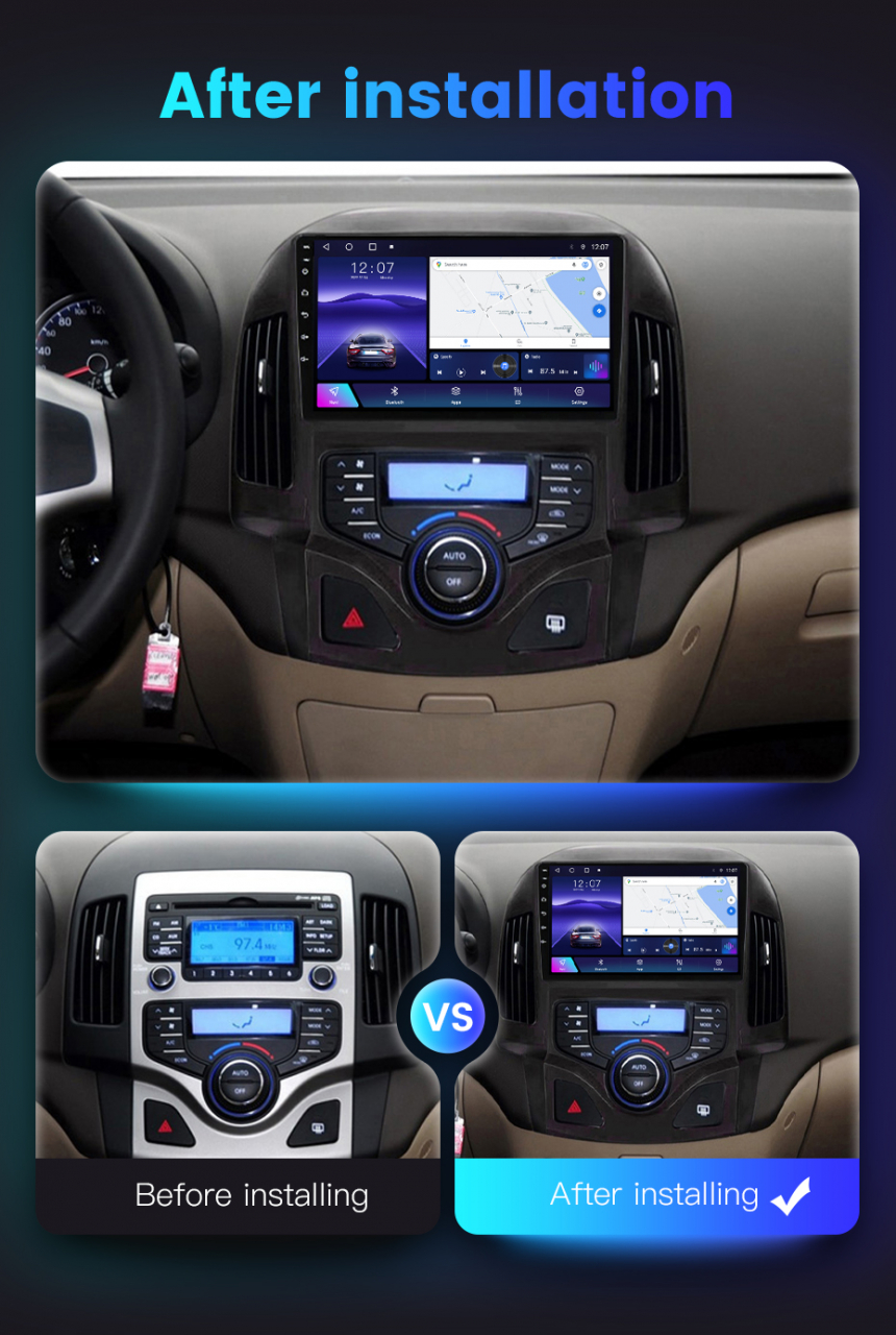 Navigatie dedicata Hyundai i30 2007-2012, 4 GB RAM 32 ROM, Android 13, Display QLED, 9", DSP, Carplay, Android Auto, Internet, Youtube , Waze , WI-FI , USB , Bluetooth [10]