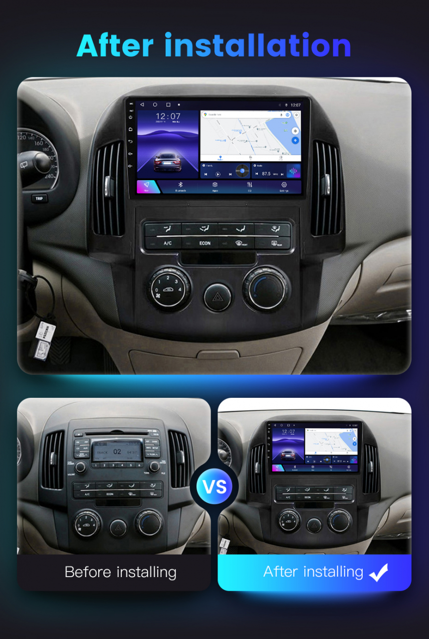 Navigatie dedicata Hyundai i30 2007-2012, 4 GB RAM 32 ROM, Android 13, Display QLED, 9", DSP, Carplay, Android Auto, Internet, Youtube , Waze , WI-FI , USB , Bluetooth [11]