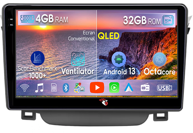 Navigatie dedicata Hyundai I30 2011-2015, 4 GB RAM 32 ROM, Android 13, Display QLED, 9", DSP, Carplay, Android Auto, Internet, Youtube , Waze , WI-FI , USB , Bluetooth [1]