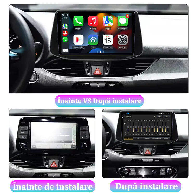 Navigatie dedicata Hyundai I30 2018, 12GB RAM 256GB ROM, Android 13, Rezolutie 2K, Display QLED, 9", DSP, Carplay, Android Auto, Internet, Youtube, Waze, Wi Fi, USB [5]