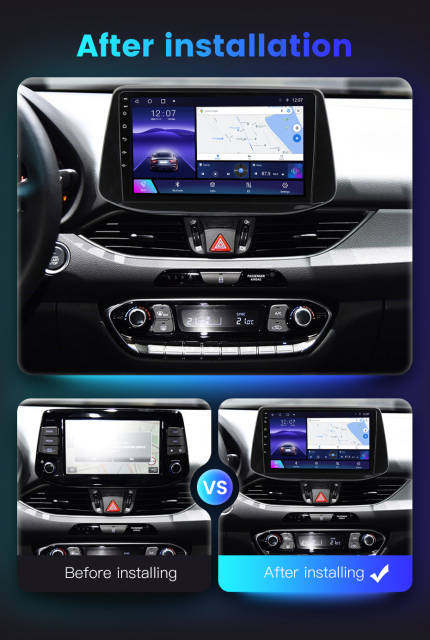 Navigatie dedicata Hyundai I30 2018, 4GB RAM 64GB ROM, Octacore, Android 13, Display QLED 10", DSP, Carplay, Android Auto, Internet, Youtube, Waze, WIFI, Bluetooth [7]