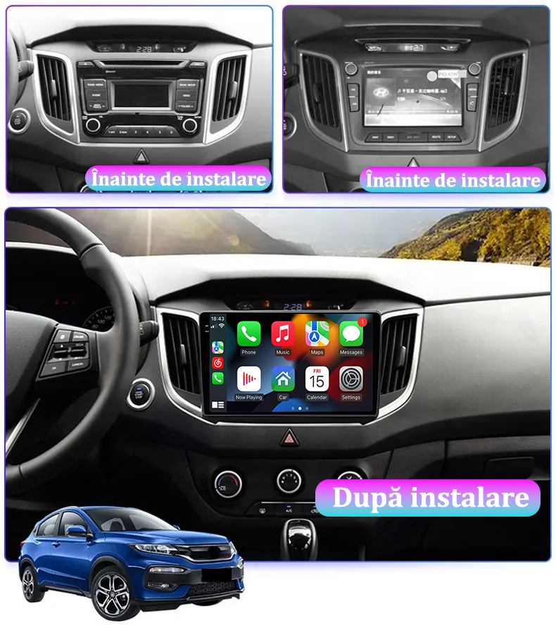 Navigatie dedicata Hyundai ix 25 / Creta, 12GB RAM 256GB ROM, Android 13, Rezolutie 2K, Display QLED, 9", DSP, Carplay, Android Auto, Internet, Youtube, Waze, Wi Fi, USB [5]
