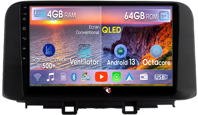 Navigatie dedicata Hyundai KONA 2018-2020, 4GB RAM 64GB ROM, Octacore, Android 13, Display QLED 10", DSP, Carplay, Android Auto, Internet, Youtube, Waze, WIFI, Bluetooth [1]