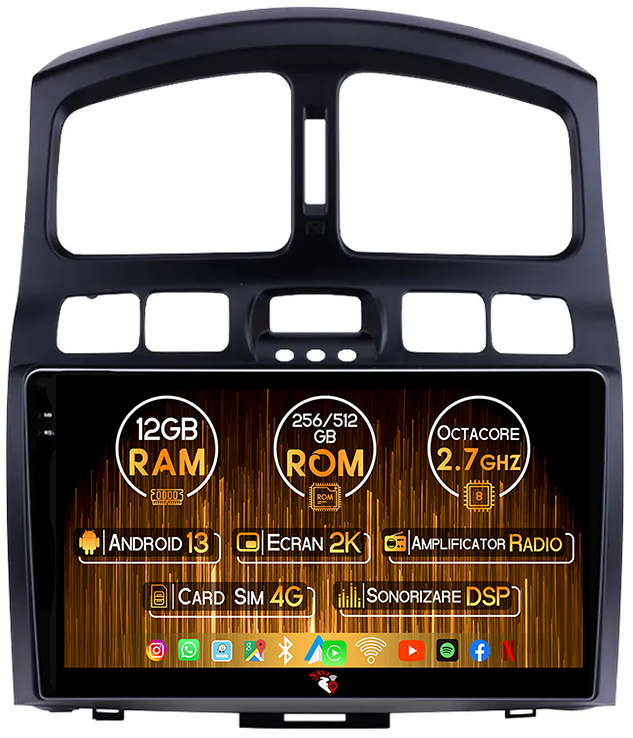 Navigatie dedicata Hyundai Santa Fe 2000-2012, 12GB RAM 256GB ROM, Android 13, Rezolutie 2K, Display QLED, 9", DSP, Carplay, Android Auto, Internet, Youtube, Waze, Wi Fi, USB [1]