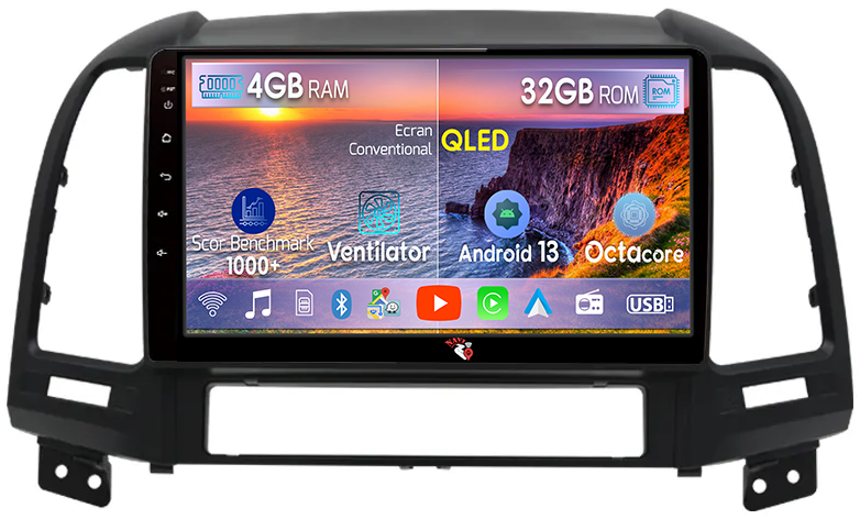 Navigatie dedicata Hyundai Santa Fe, 2005-2012, 4GB RAM 32GB ROM, Octacore, Android 13, Display QLED 9", DSP, Carplay, Android Auto, Internet, Youtube, Waze, WIFI, Bluetooth [1]