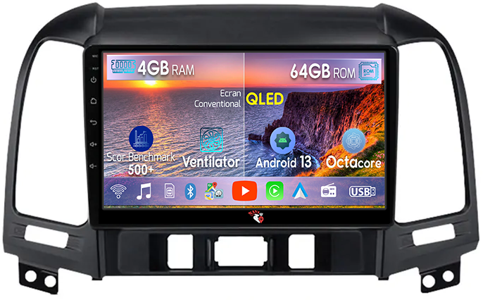 Navigatie dedicata Hyundai Santa Fe 2006-2012, 4GB RAM 64GB ROM, Octacore, Android 13, Display QLED 9", DSP, Carplay, Android Auto, Internet, Youtube, Waze, WIFI, Bluetooth [1]